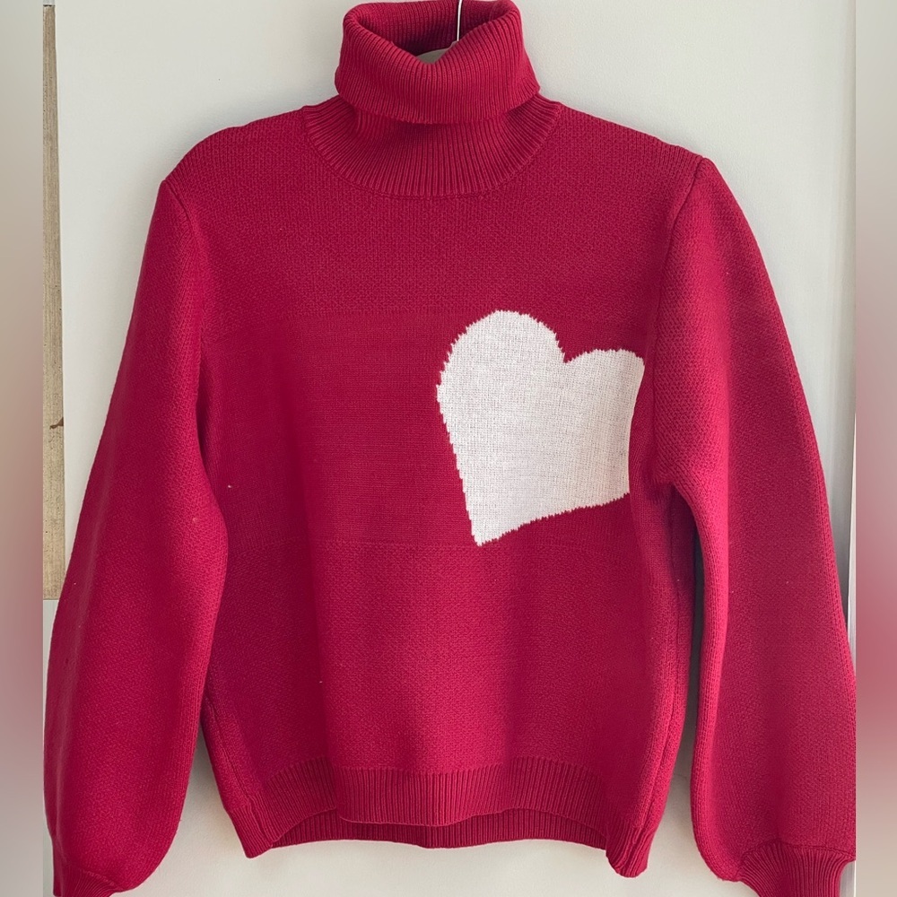 Red Turtleneck Sweater with Heart Valentines 💌